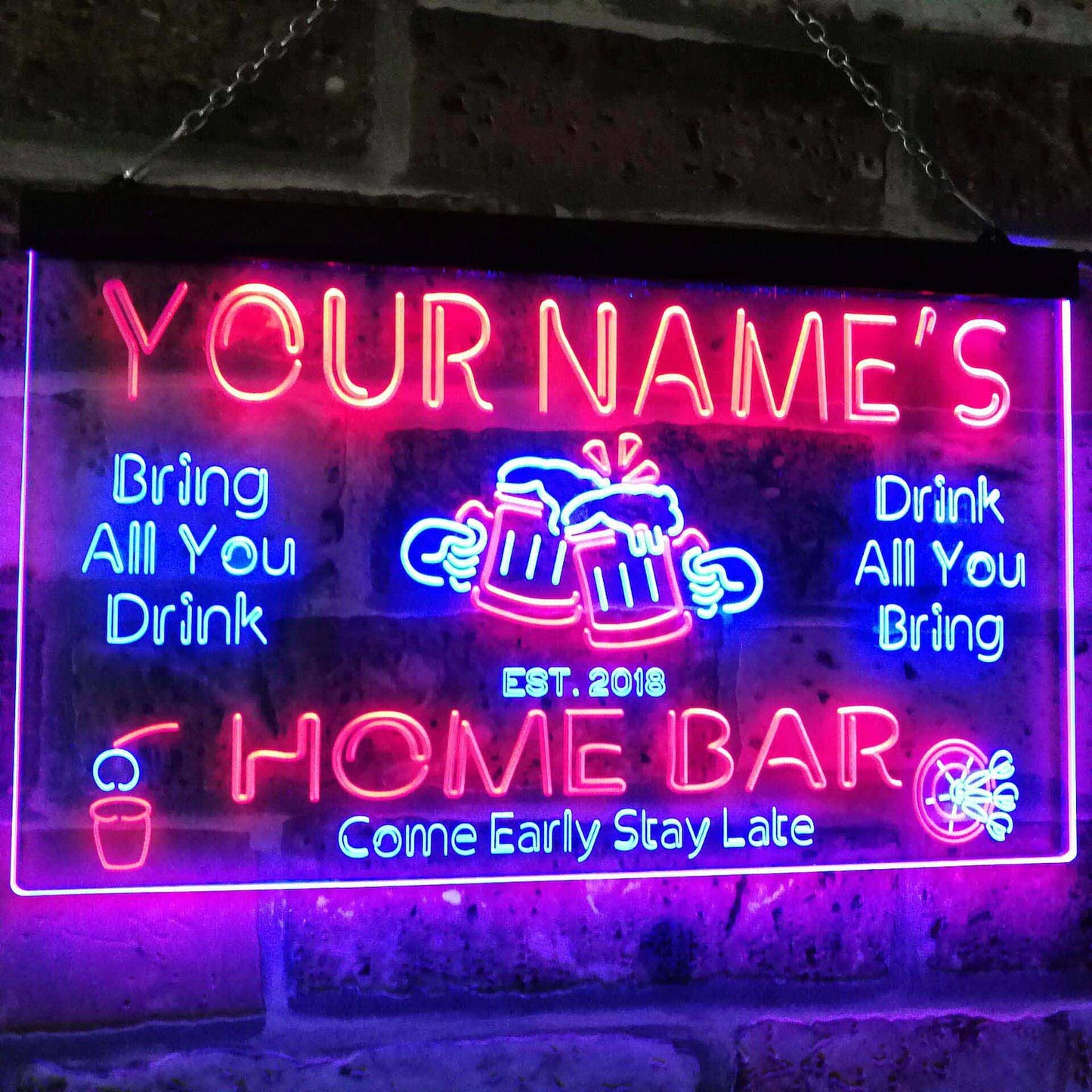 Personalized Your Name Custom Home Bar Neon Signs Beer Established Year Dual Color LED Acrylic Neon Light Sign