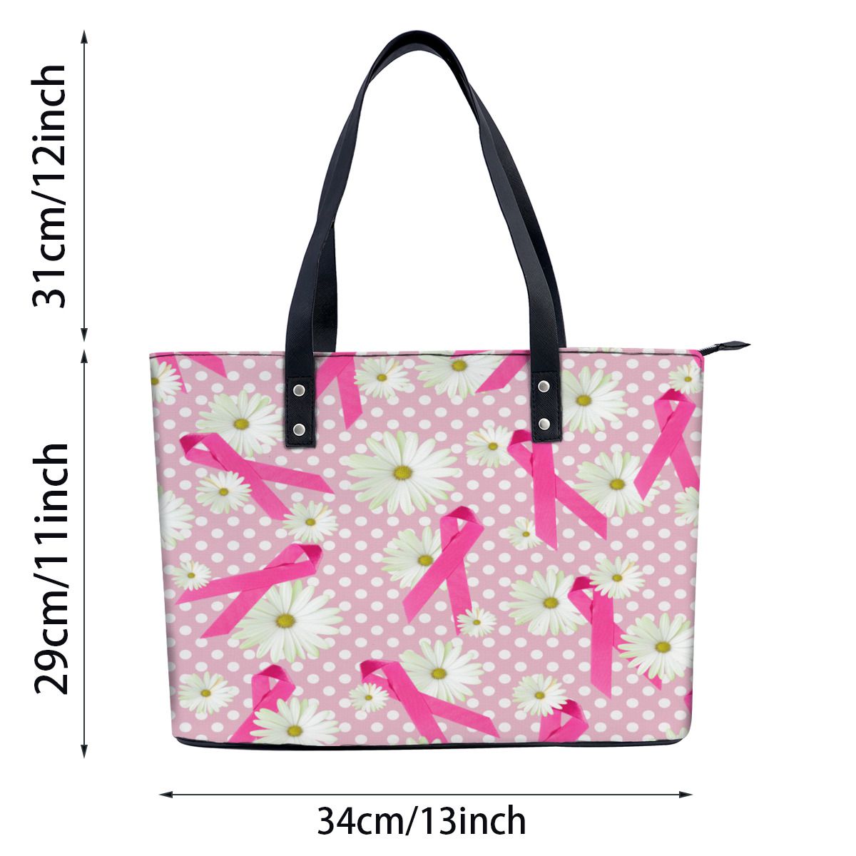 Pink ribbon breast cancer awareness on polka dot Shoulder Bag No.IOABL5