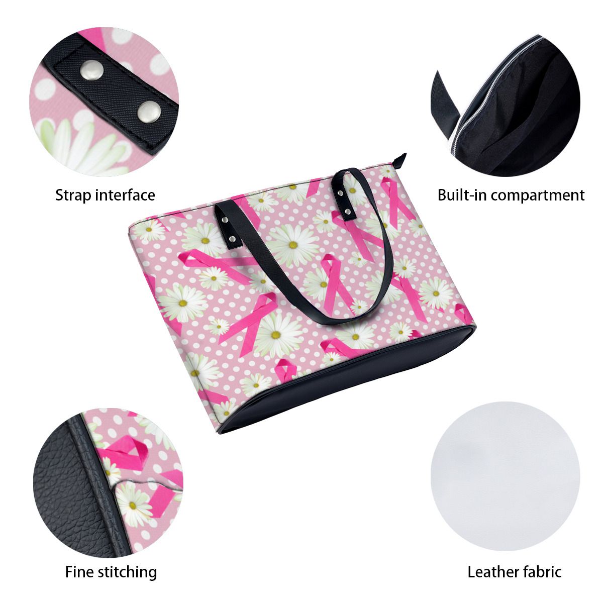 Pink ribbon breast cancer awareness on polka dot Shoulder Bag No.IOABL5