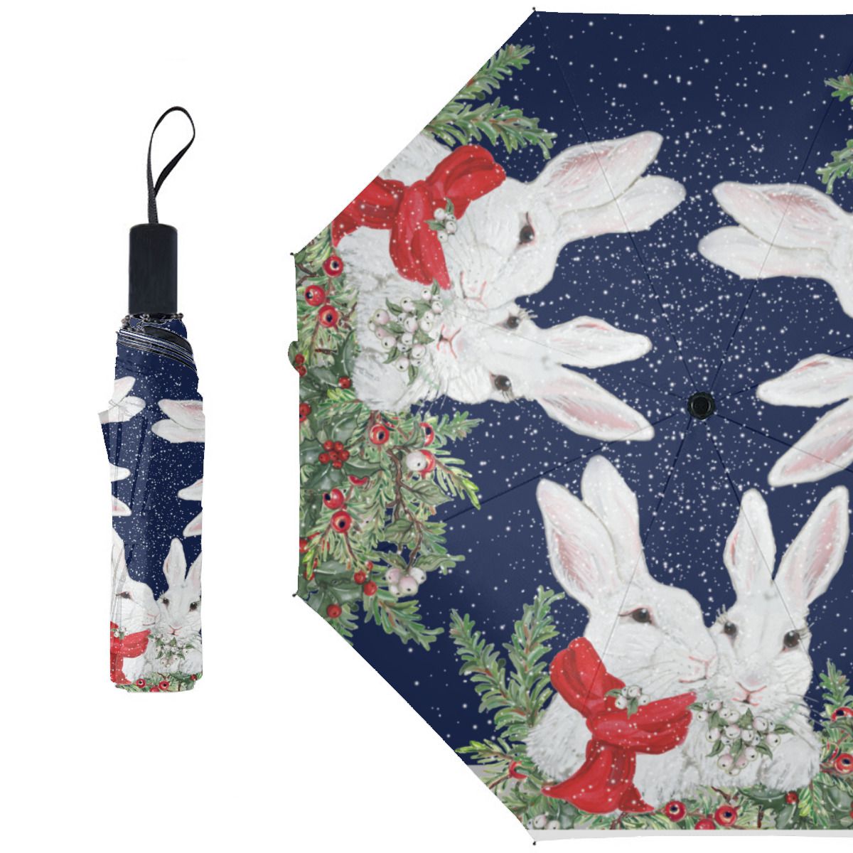 Christmas Bunny Rabbit Whimsical Holiday Snow Brushed Polyester Umbrella No.7VPM64