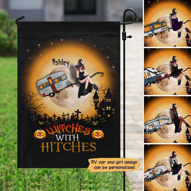 Witches With Hitches Camping Halloween Personalized Garden Flag