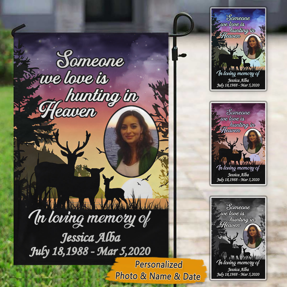 Someone We Love is Hunting in Heaven Personalized In Loving Memory Memorial Garden Flag