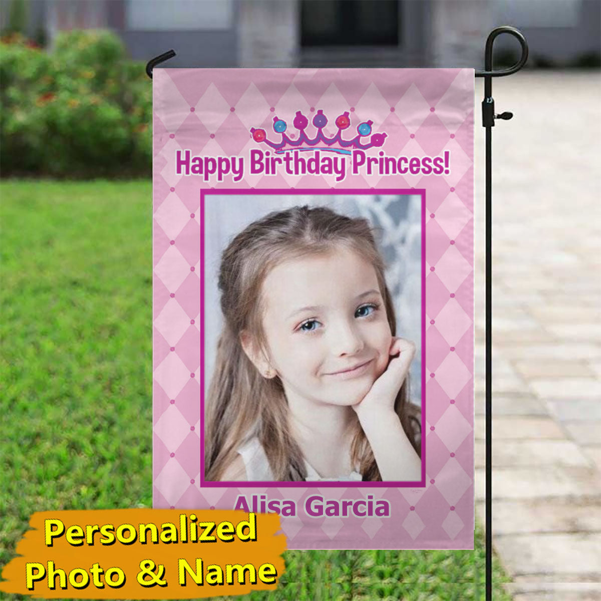 Birthday Princess – Personalized Photo & Name Garden Flag