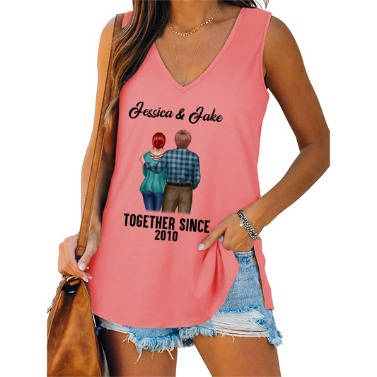 Standing Couple Together Since Personalized Women Tank Top V Neck Casual Flowy Sleeveless