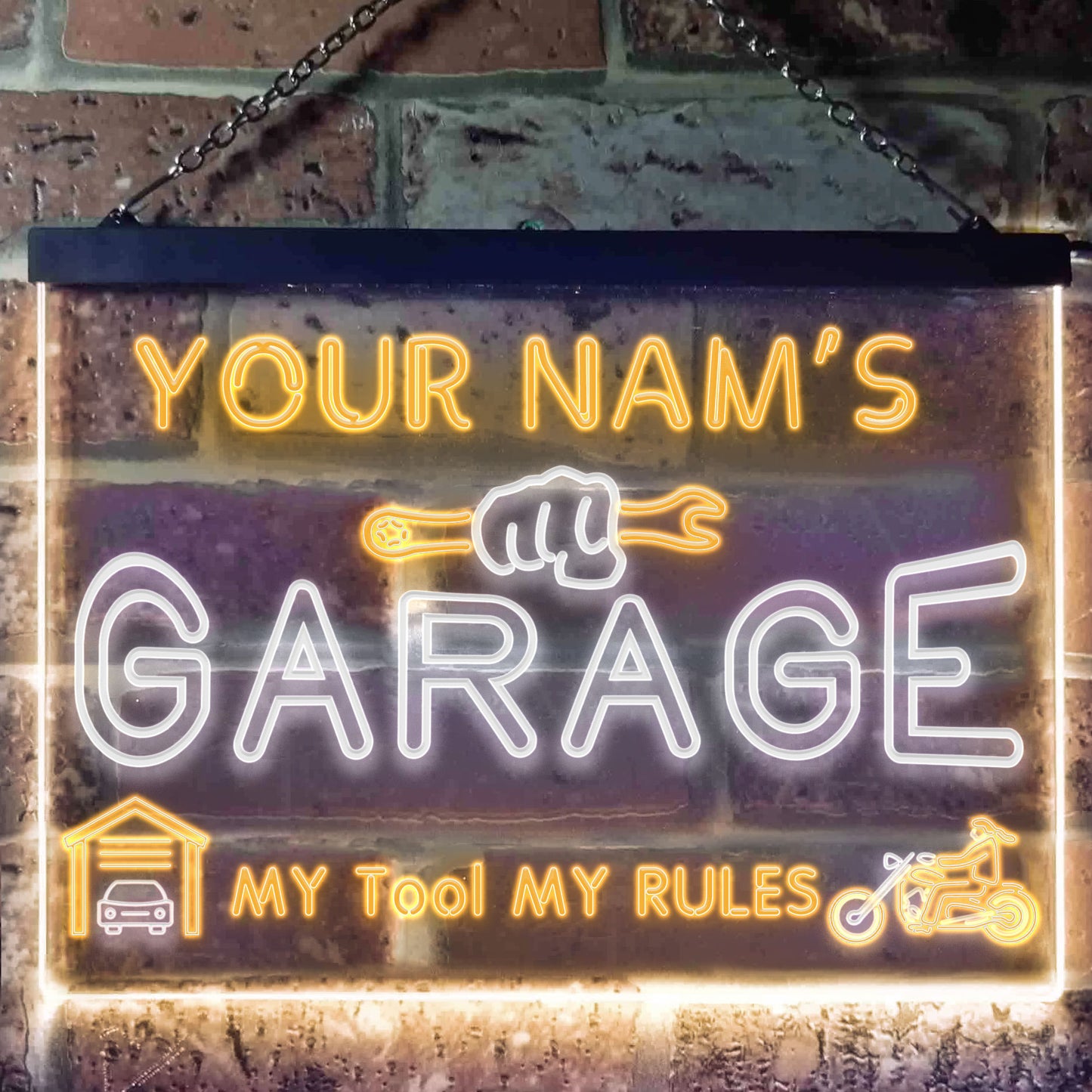 Personalized Your Name Est Year Theme Garage Man Cave Deco Dual Color LED Neon Sign