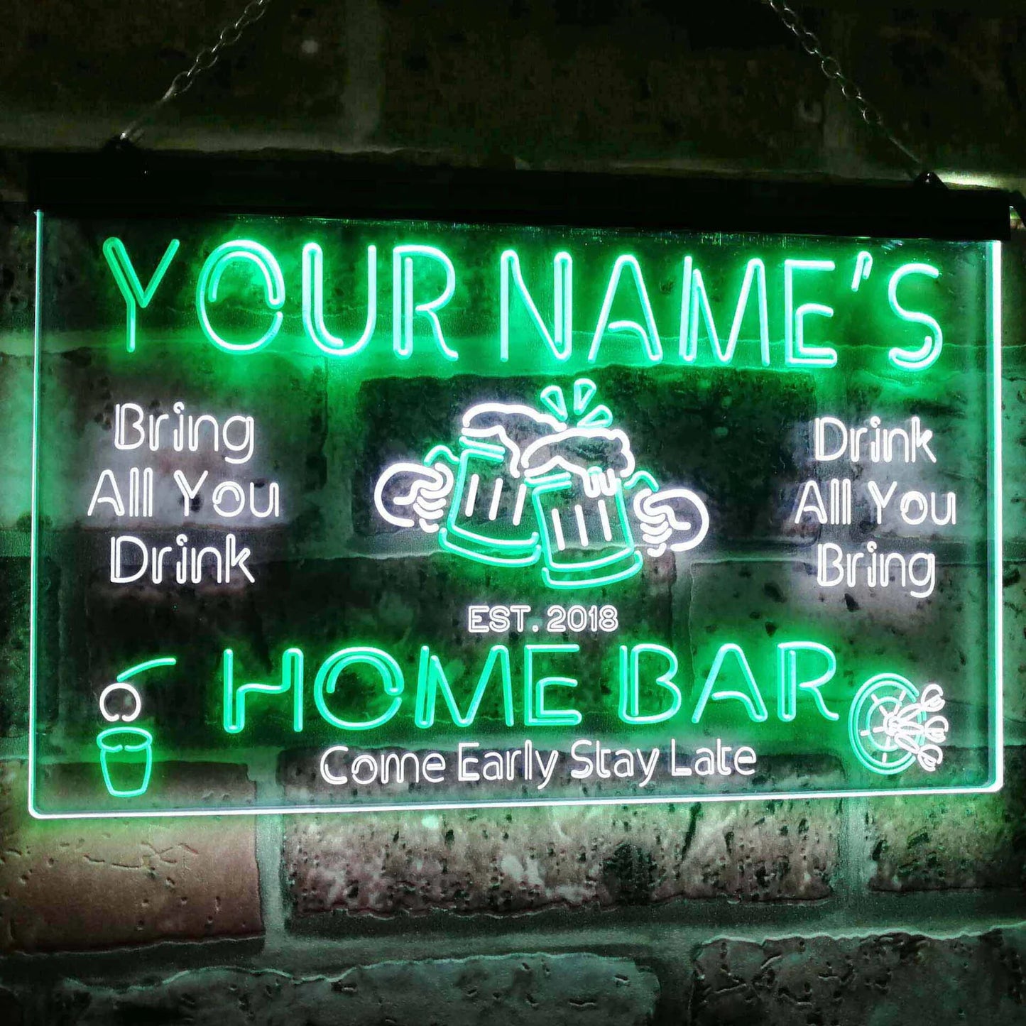 Personalized Your Name Custom Home Bar Neon Signs Beer Established Year Dual Color LED Acrylic Neon Light Sign