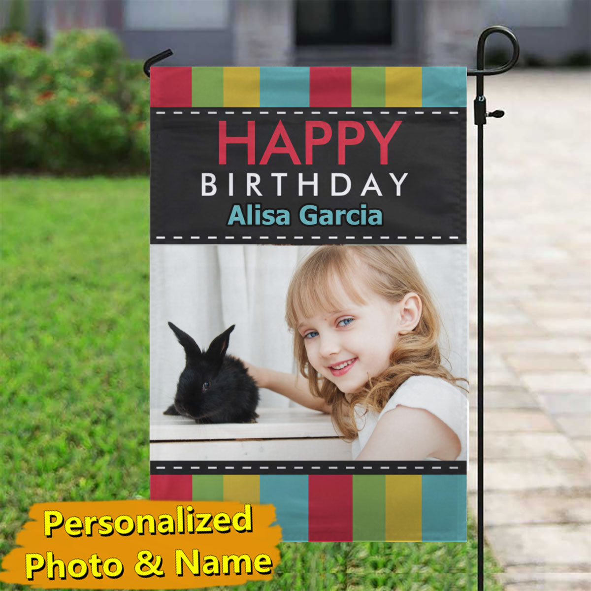 Personalized Photo & Name Birthday Garden Flag