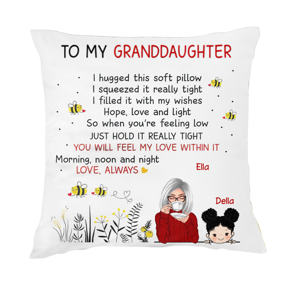 To Granddaughter Grandson Grandma Personalized Polyester Linen Pillow