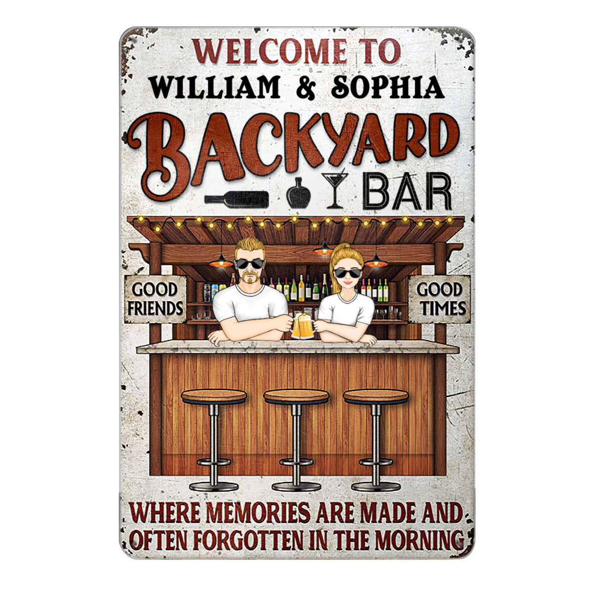 Backyard Bar Where Memories Are Made - Gift For Couples - Personalized Custom Classic Metal Signs