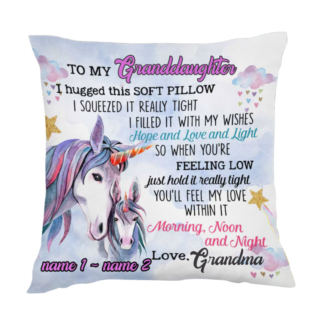 Personalized Mom Grandma Daughter Granddaughter Son Grandson Unicorn Pillow