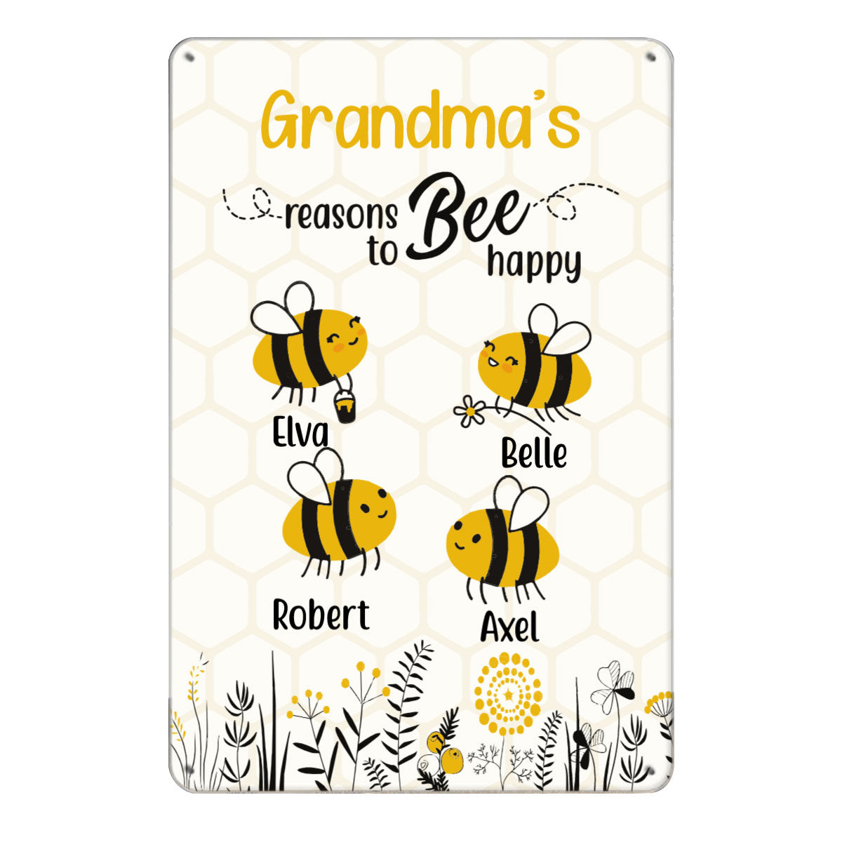 Reasons To Bee Happy Personalized Kid's Names Metal Sign