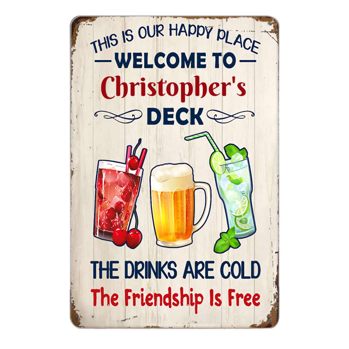 Personalized Backyard Deck Gardening Drink Friendship Metal Sign