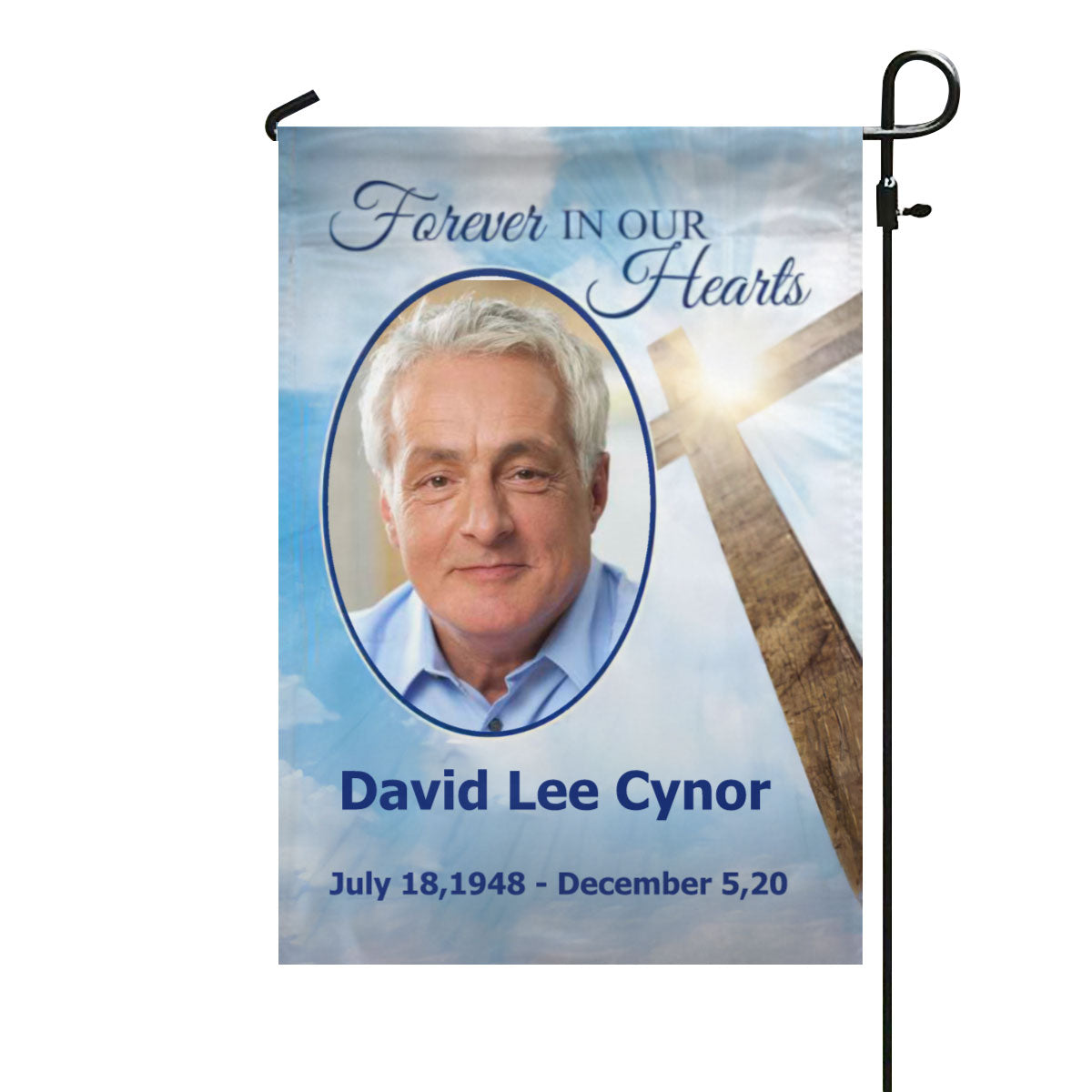 Forever in our Hearts Cross Personalized Photo Memorial Garden Flag