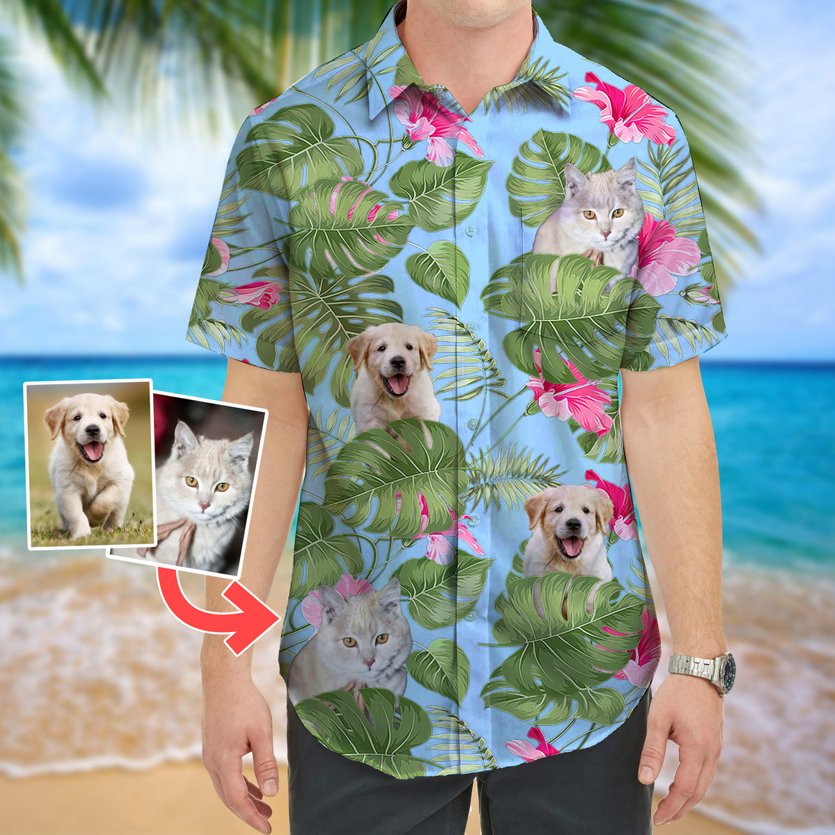 Personalized Photo Upload Cat Hawaiian Shirt - Yecustom