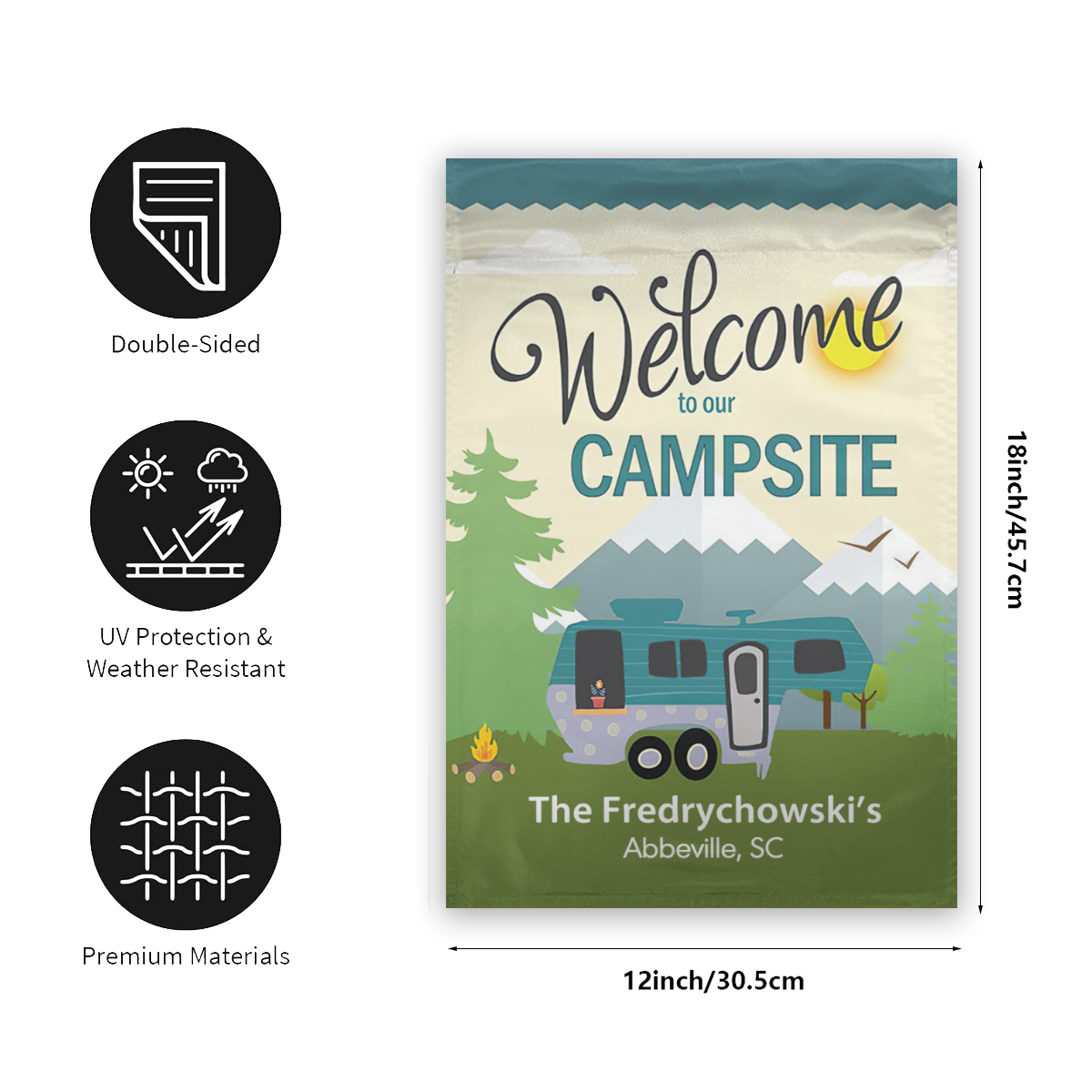 Personalized RV Camping Outdoor Flag “Welcome To Our Campsite” No.8FB8PY