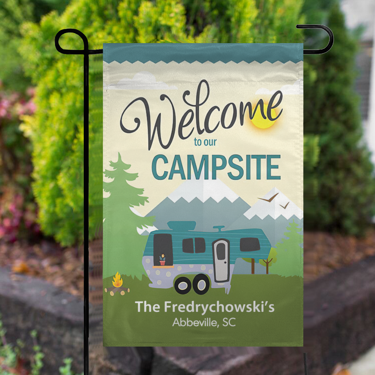 Personalized RV Camping Outdoor Flag “Welcome To Our Campsite” No.8FB8PY
