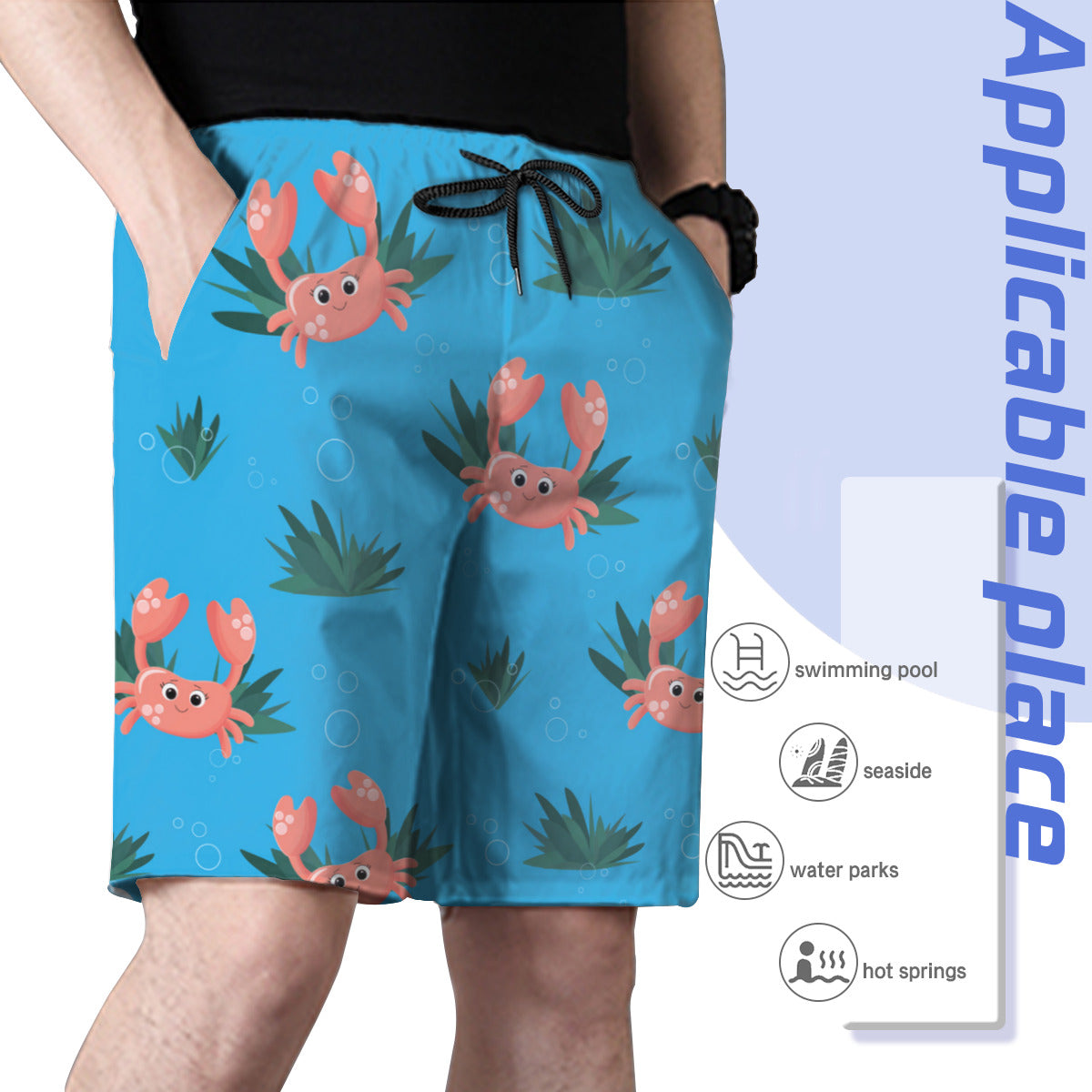 Cute Pink Crab Men's Swim Trunks No.8MDPNQ