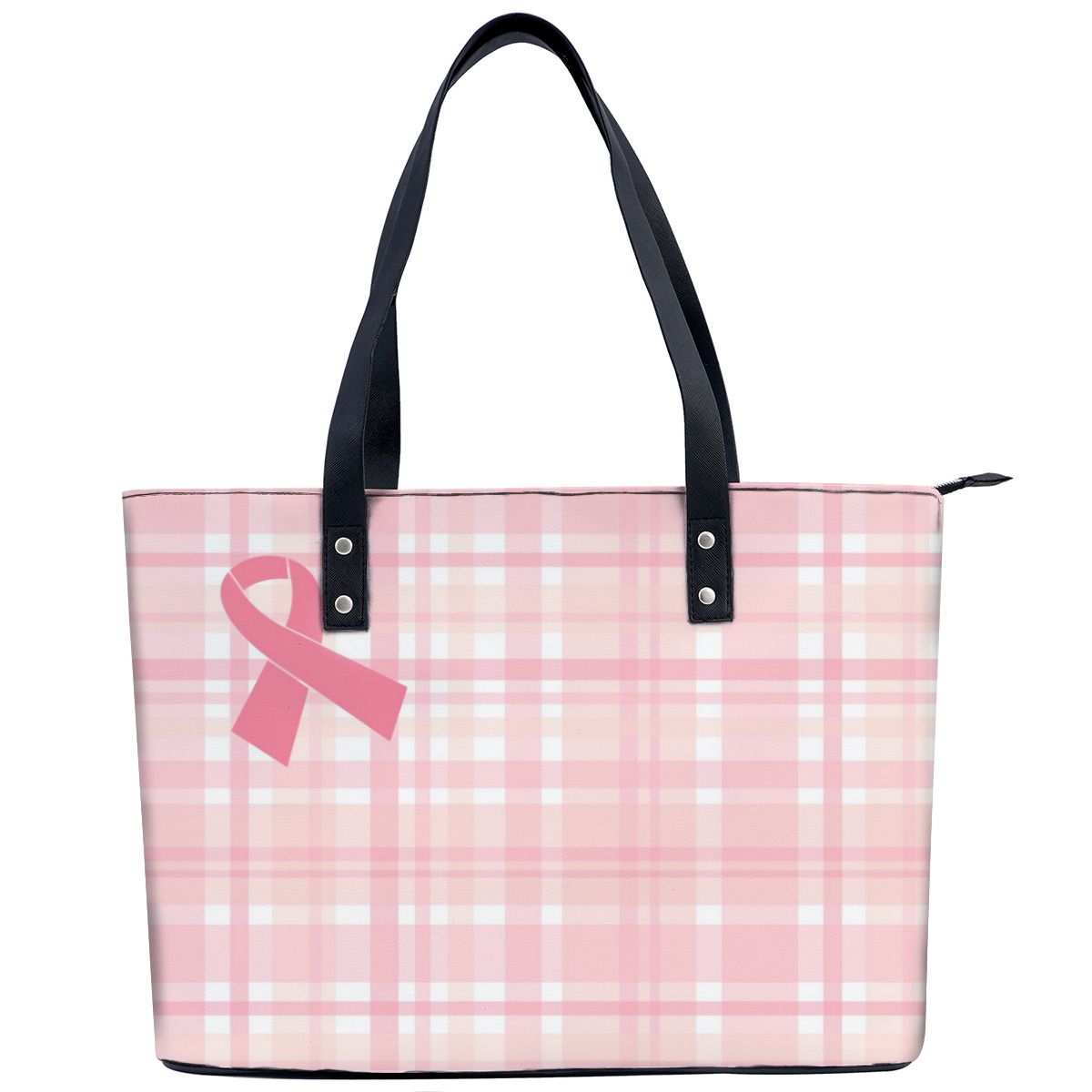 Breast Cancer Pink Ribbon Plaid Shoulder Bag No.X93MBO