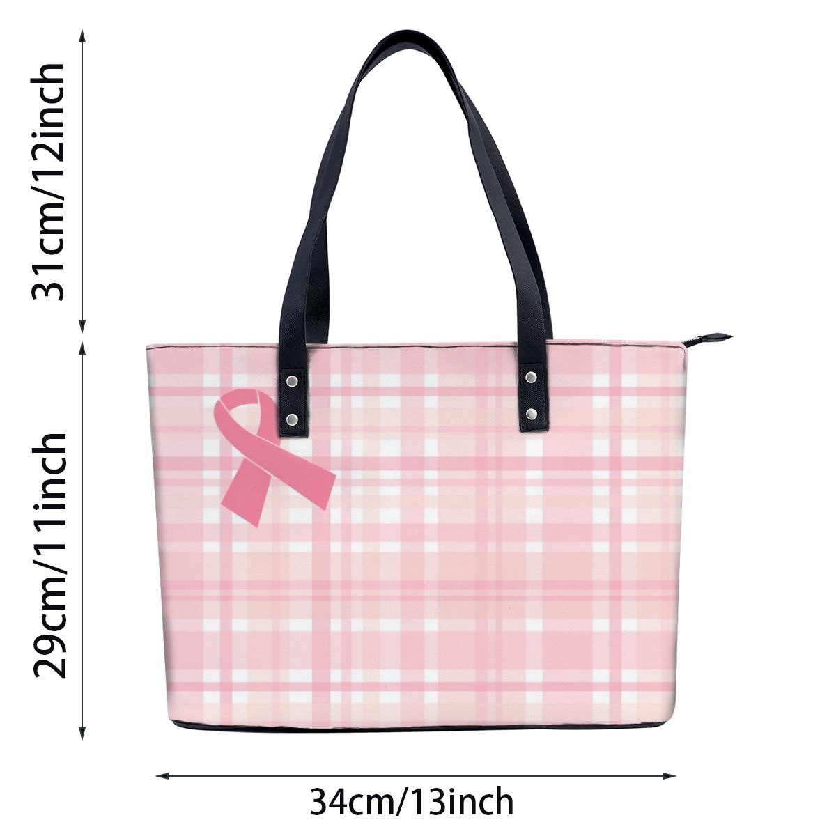 Breast Cancer Pink Ribbon Plaid Shoulder Bag No.X93MBO