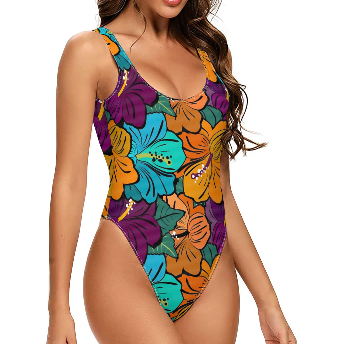Hibiscus Flowers Pattern Graphic One-Piece Swimsuit for Women No.8TBDD4