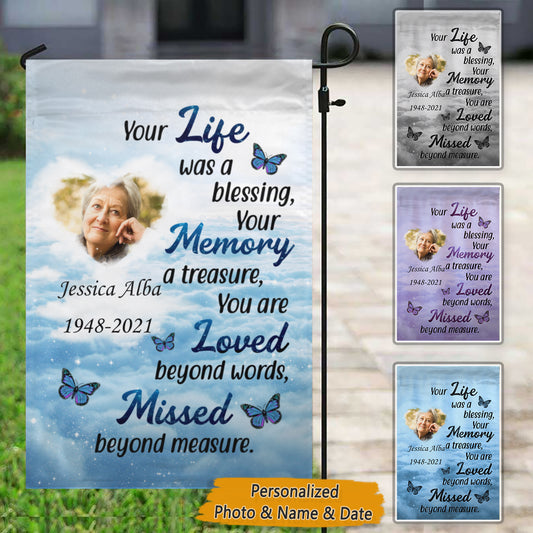 Your Life Was A Blessing Memorial Personalized Garden Flag