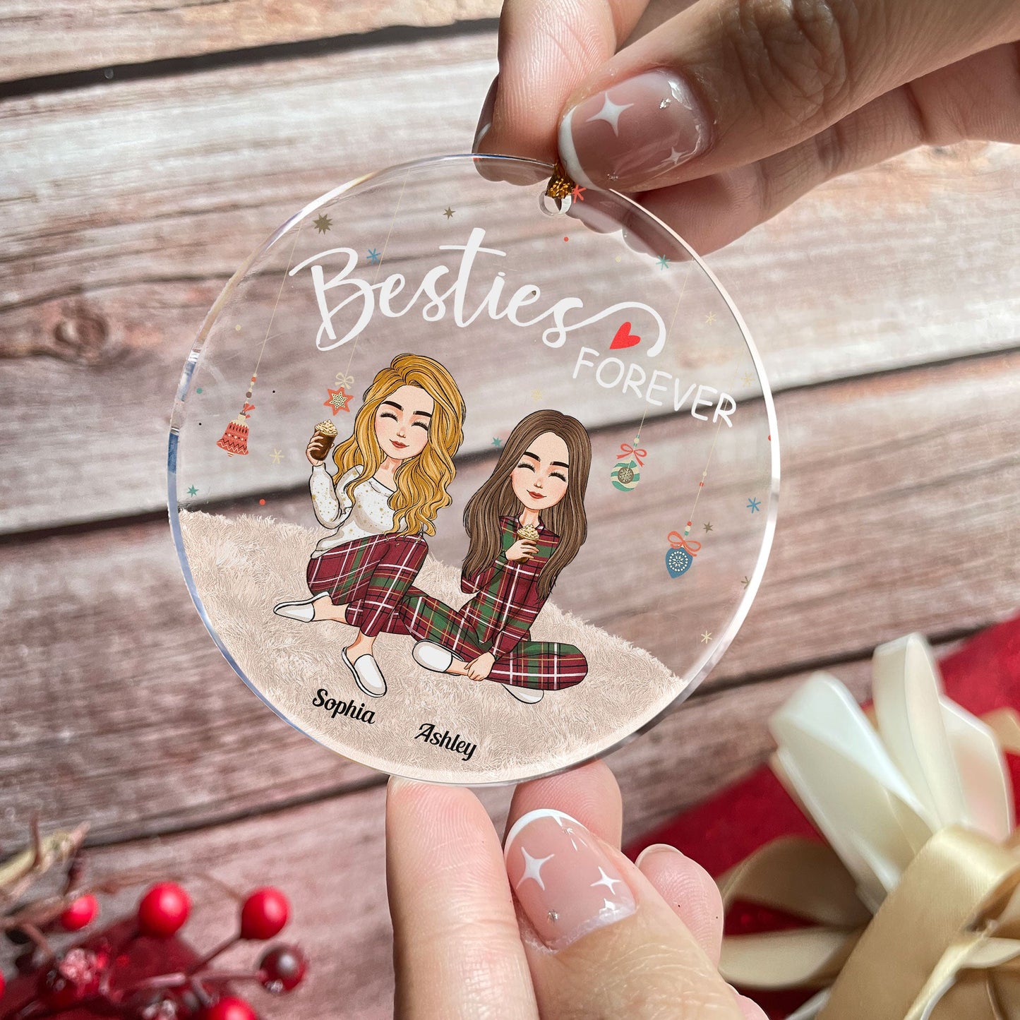 Besties Forever - Personalized Acrylic Circle Ornaments - Christmas, New Year Gift For Sistas, Sister, Besties, Best Friends, Soul Sisters