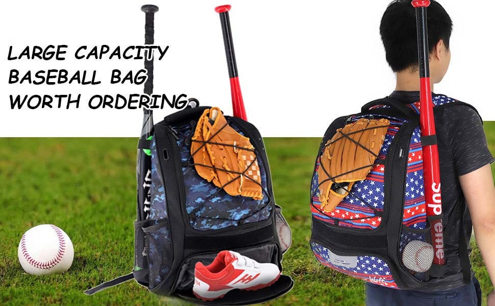 Personalized Custom Name Baseball Backpack - Large Main Compartment for Helmet and Separate Shoes Compartment