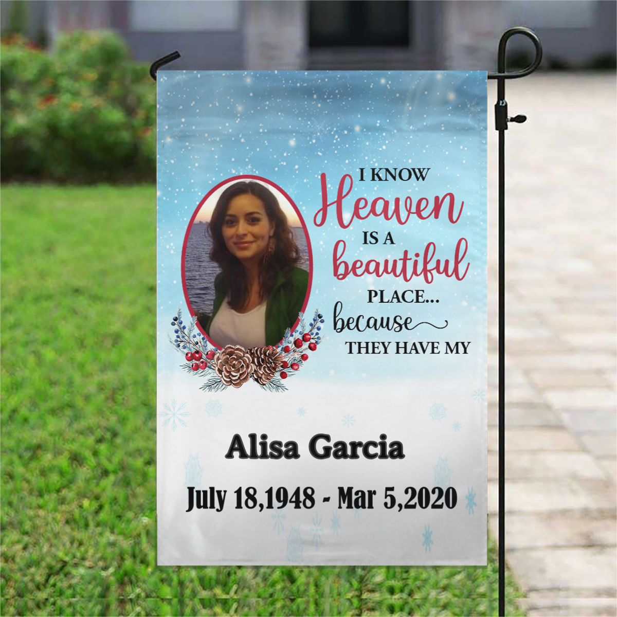 Berry Frame Heaven Is Beautiful Place Photo Personalized Memorial Garden & House Flag