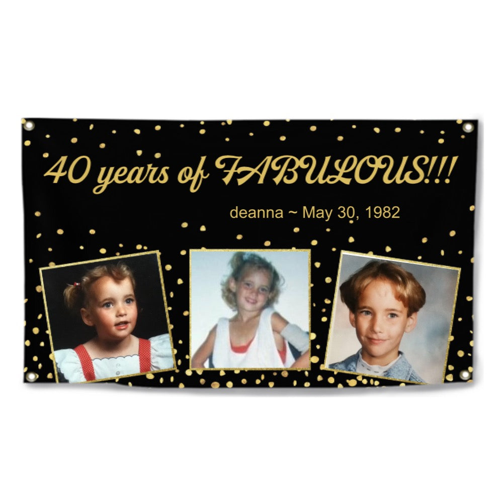 Happy Birthday Gold Glitter Photos Any Year Custom Banner