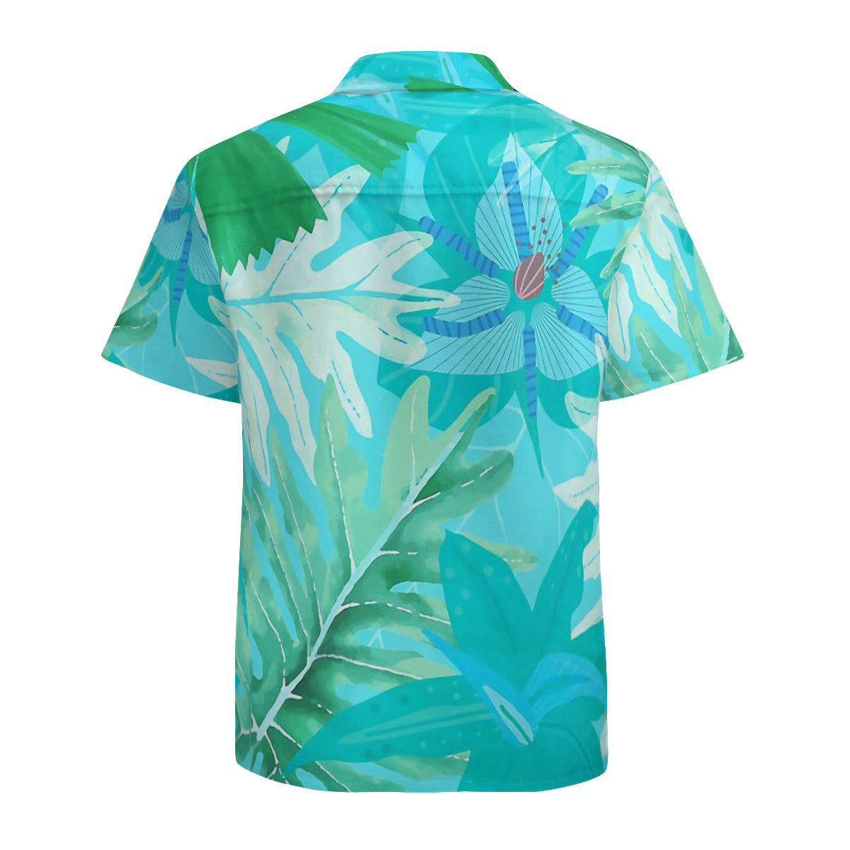 Abstract Teal Aloha Tropical Foliage Pattern Graphic Hawaiian Shirts No.95PG5Z