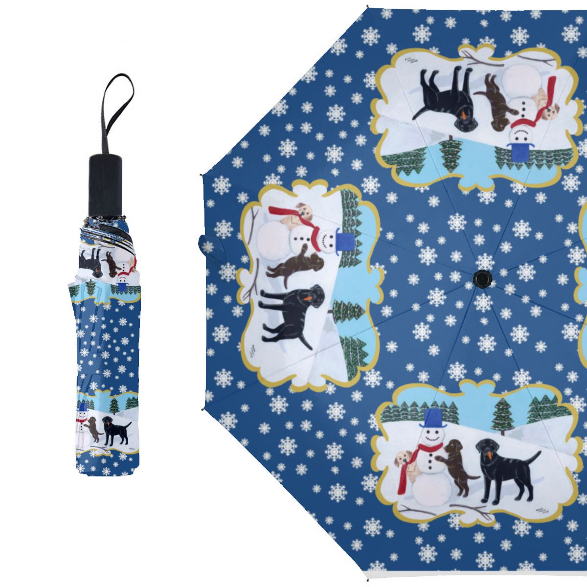 Labrador Christmas With Snowman Brushed Polyester Umbrella No.9B7OS9