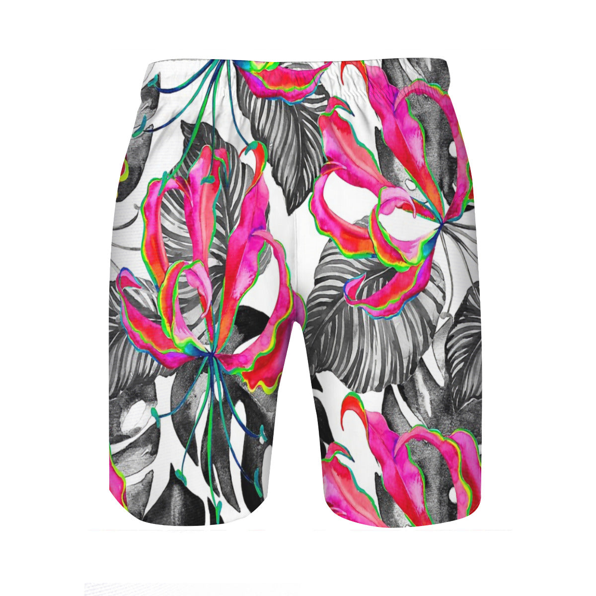 Flame Lily Tropical Pattern Graphic Men's Swim Trunks No.9DVJ97