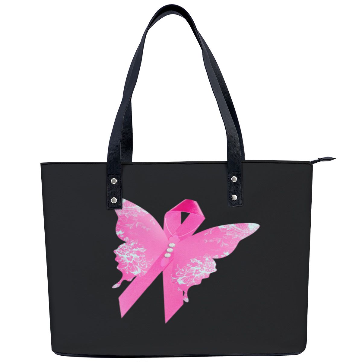 Pink Ribbon Butterfly Black Shoulder Bag NO. 9D8Z6J