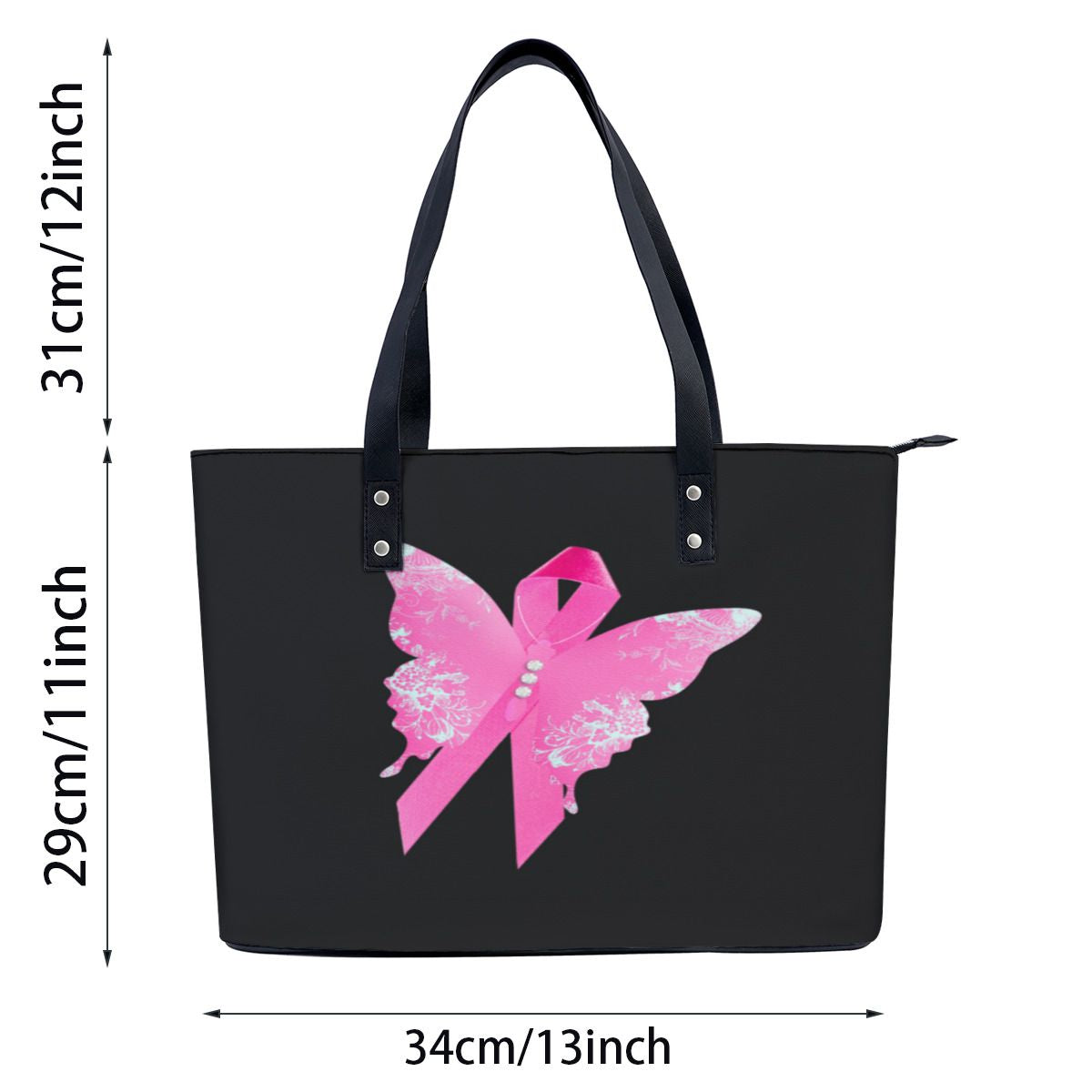 Pink Ribbon Butterfly Black Shoulder Bag NO. 9D8Z6J