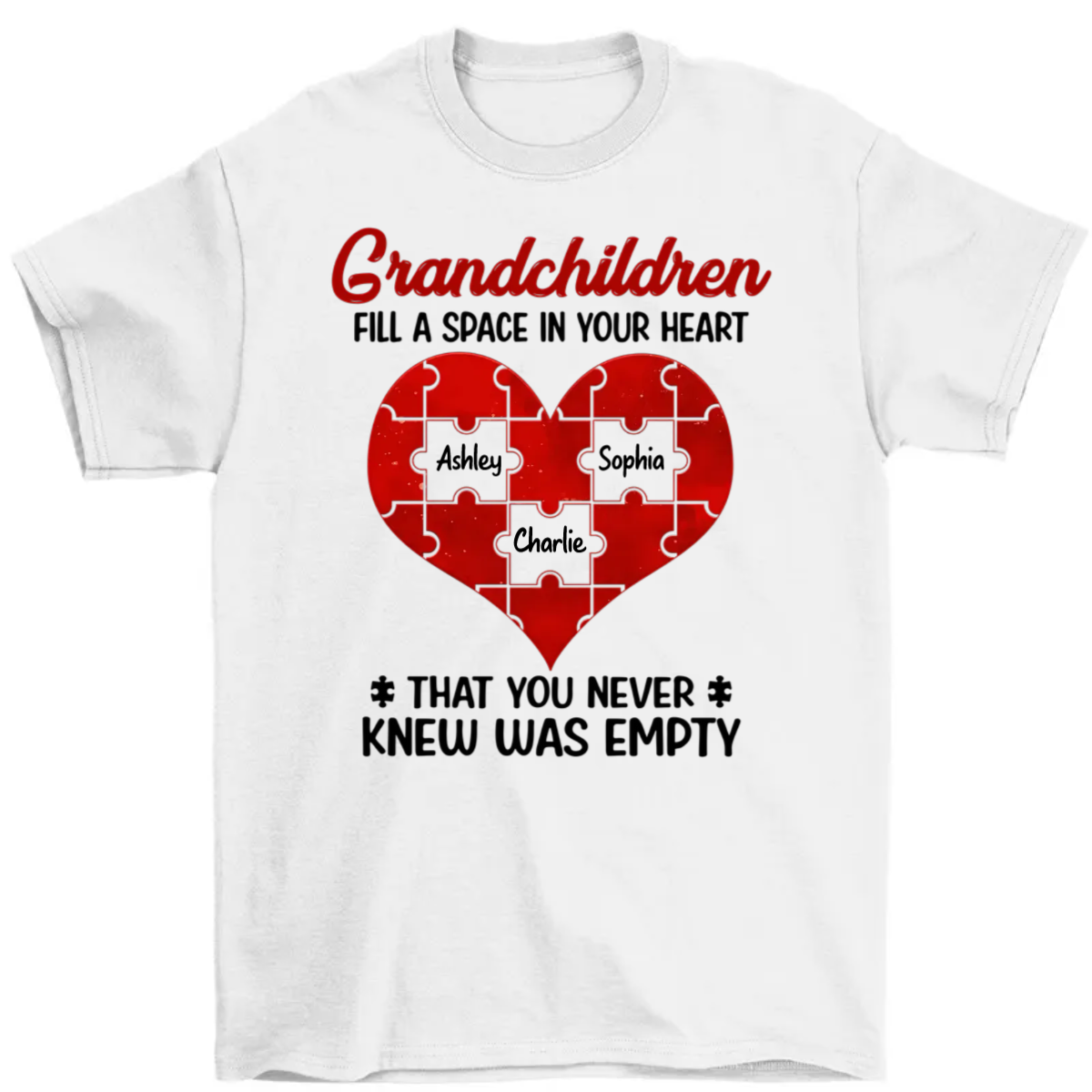 Grandchildren Fill Spaces In Grandma Heart Personalized Shirt