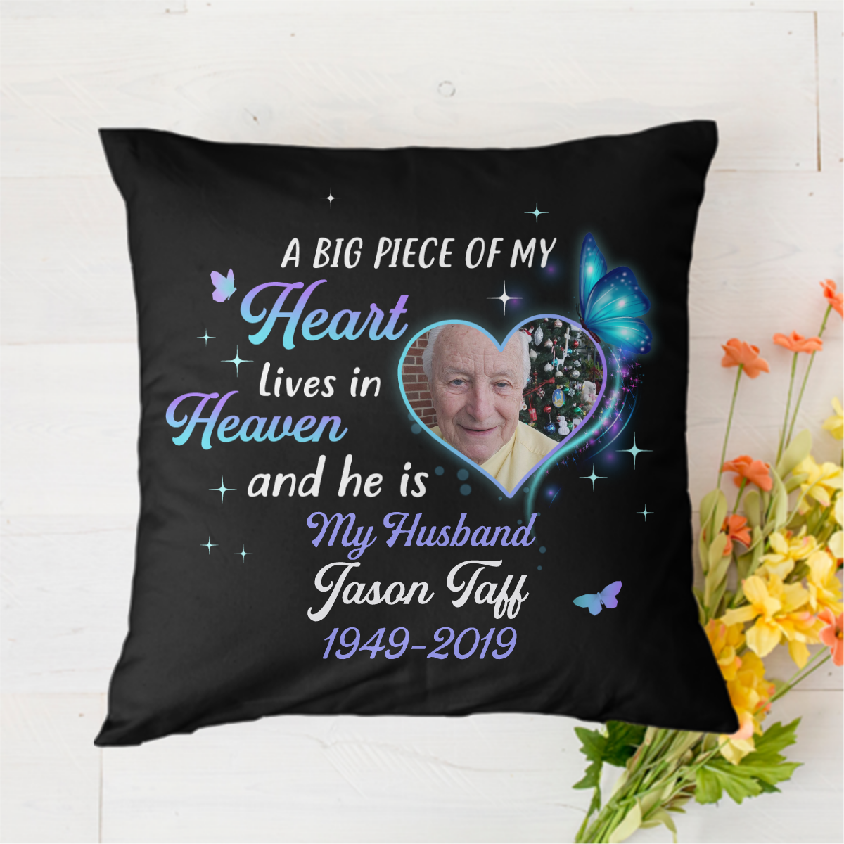 A Big Piece Of My Heart Lives In Heaven Butterfly Custom Memorial Polyester Linen Pillow