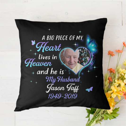 A Big Piece Of My Heart Lives In Heaven Butterfly Custom Memorial Polyester Linen Pillow