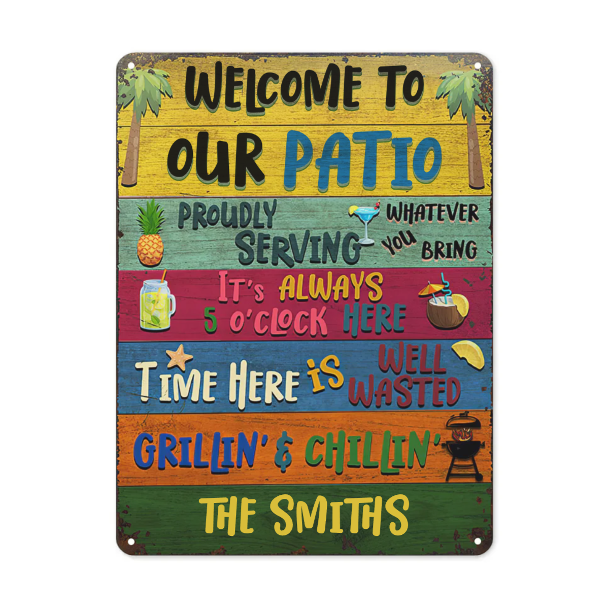 Personalized Patio Welcome Grilling Chilling Custom Classic Metal Signs