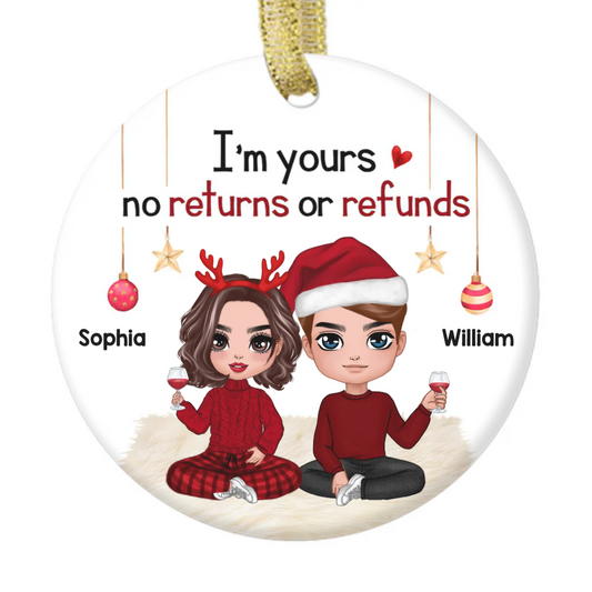 Doll Couple Sitting Christmas Gift For Him For Her Personalized Circle Ornament