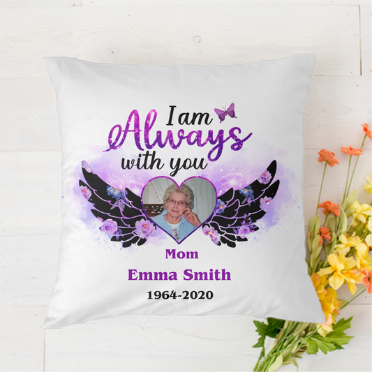 Always With You Flower Wing Custom Photo Personalized Polyester Linen Pillow