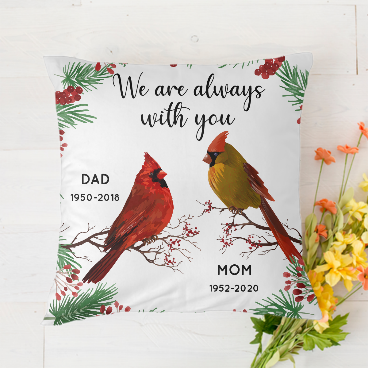 Always With You Holly Branch Personalized Polyester Linen Pillow