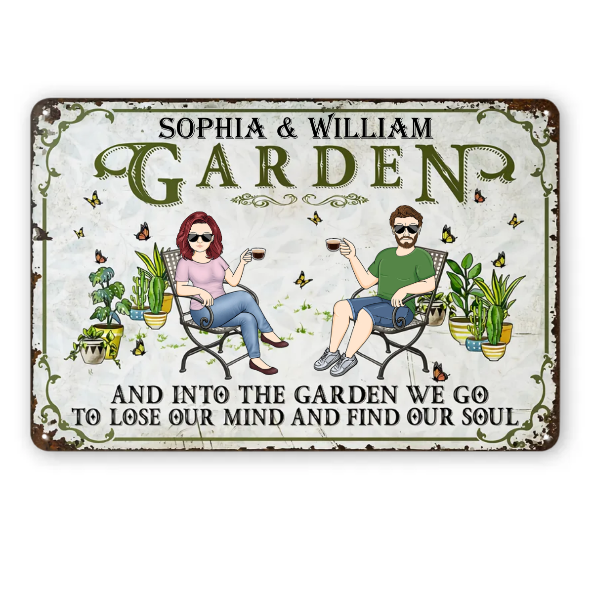 And Into The Garden We Go Gardening Family - カップル向けガーデンサイン - パーソナライズされたカスタムクラシックメタルサイン