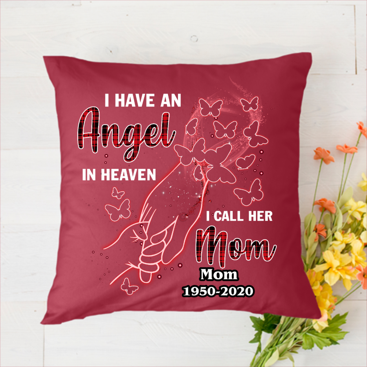 Angel Mom Memorial Personalized Name & Year Polyester Linen Pillow