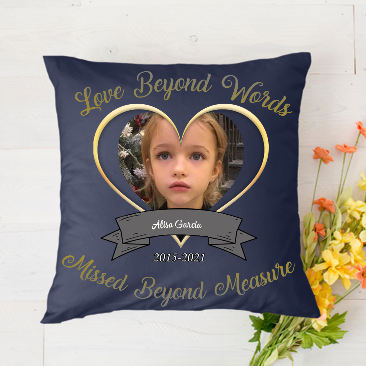 Angel Wings Heart Memorial Mother Upload Photo I Will Miss You Personalized Polyester Linen Pillow