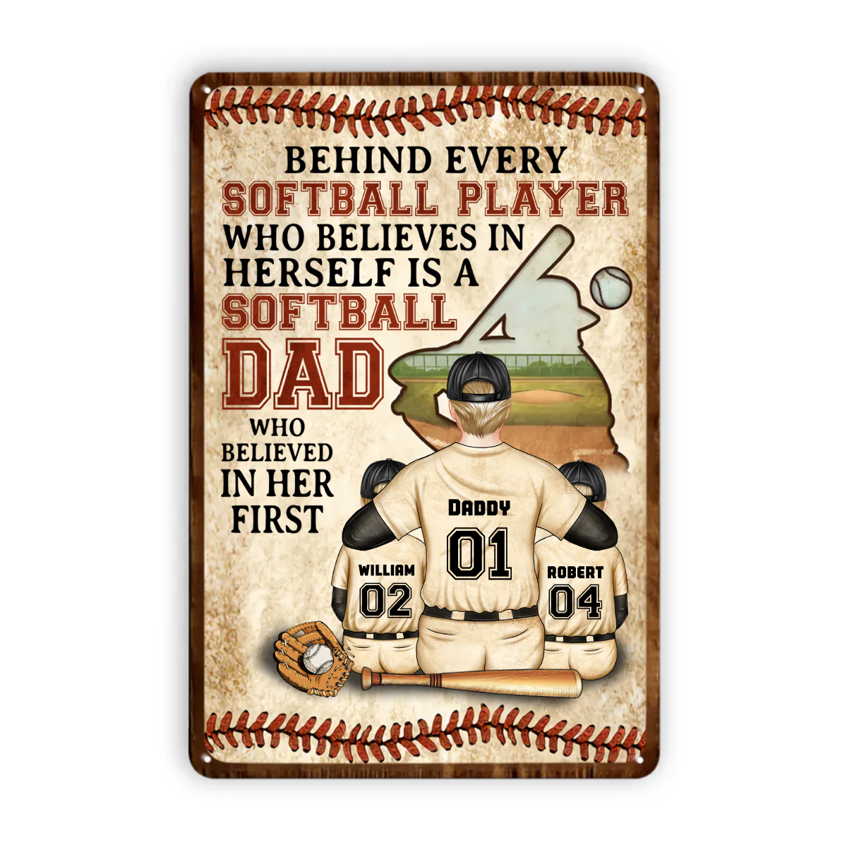 すべての野球選手の背後にある野球のお父さん - 父へのギフト - パーソナライズされたカスタムメタルサイン