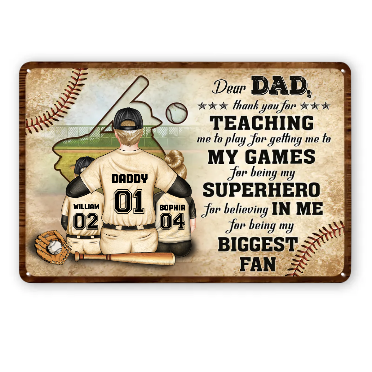 Baseball Dear Dad Thank You For Teaching Me - Father Gift - Personalized Custom Classic Metal Signs