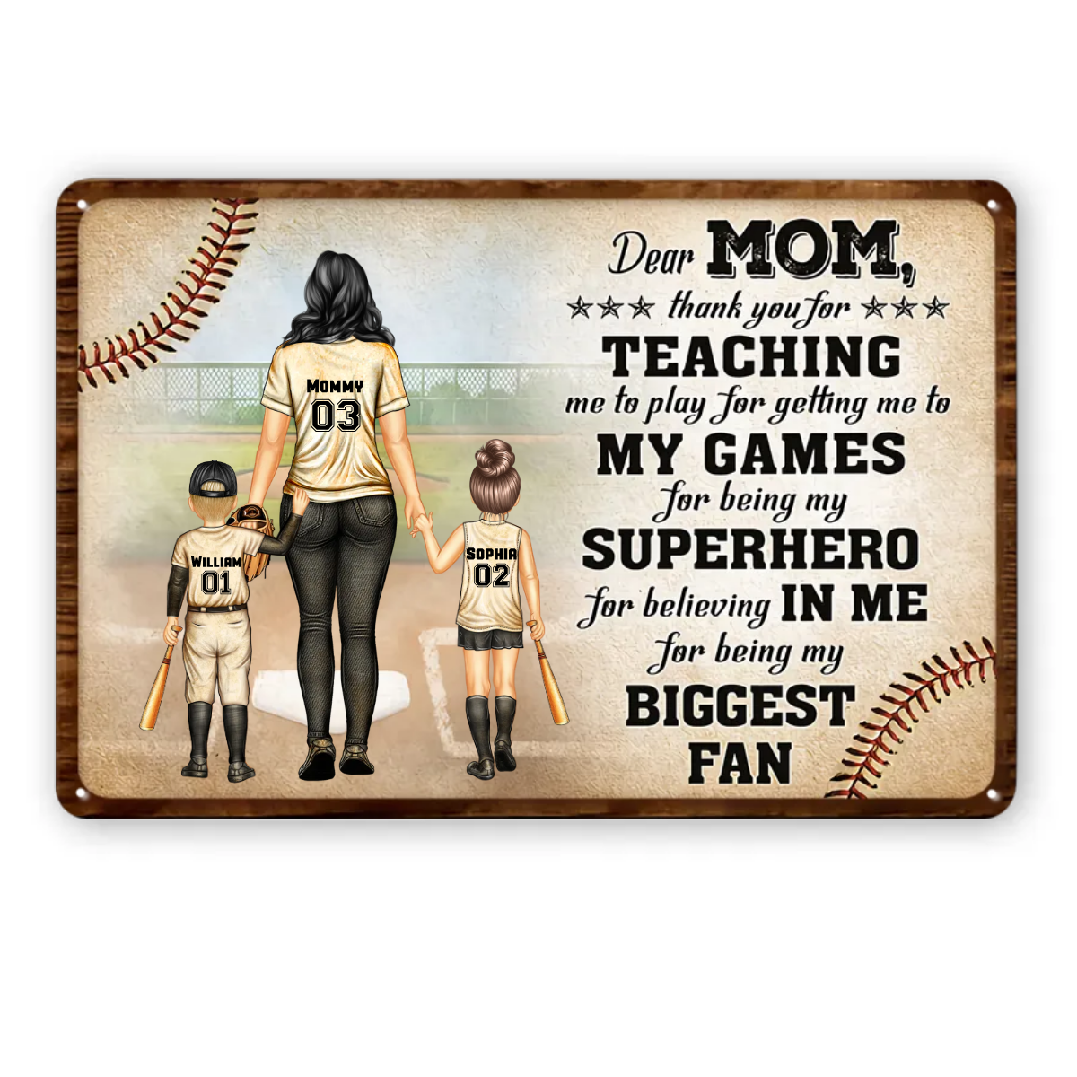 Baseball Dear Mom Thank You For Teaching Me - Gift For Mother - Personalized Metal Signs