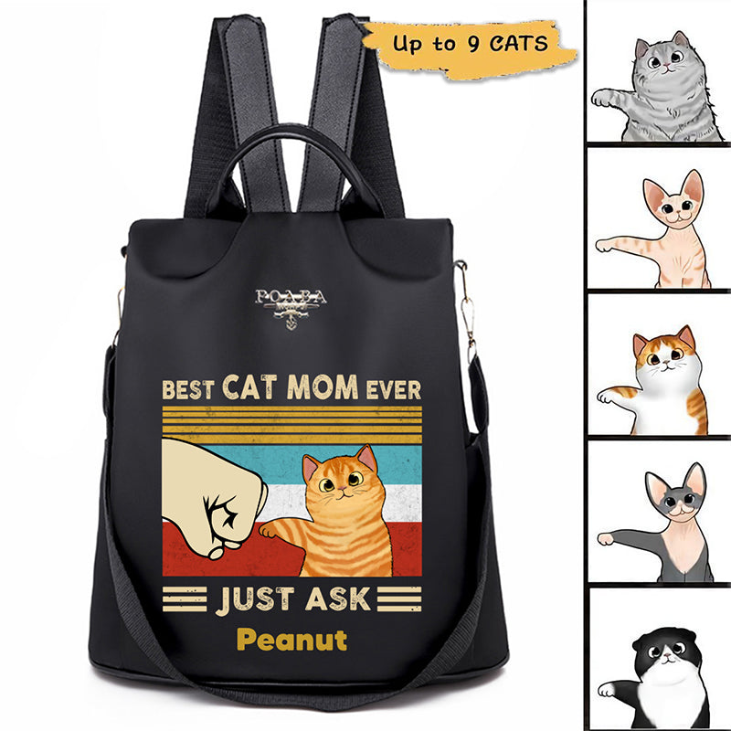 Best Cat Mom Fluffy Cat Personalized Backpack