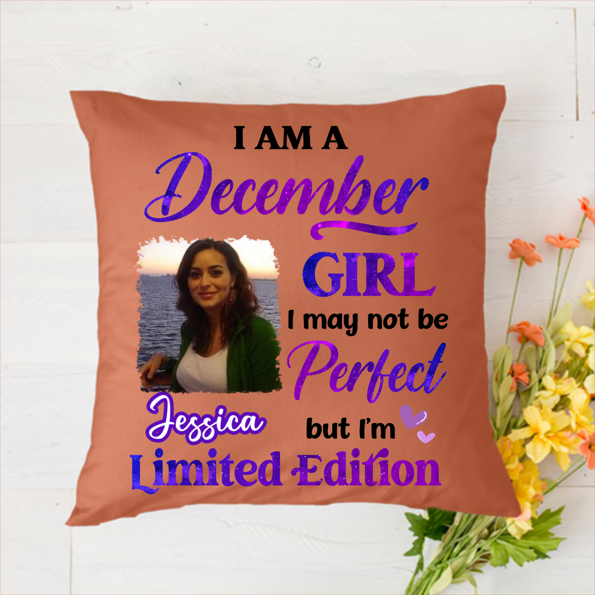 Birthday Gift Birth Month Fashion Girl Limited Edition Personalized Photo & Name Polyester Linen Pillow