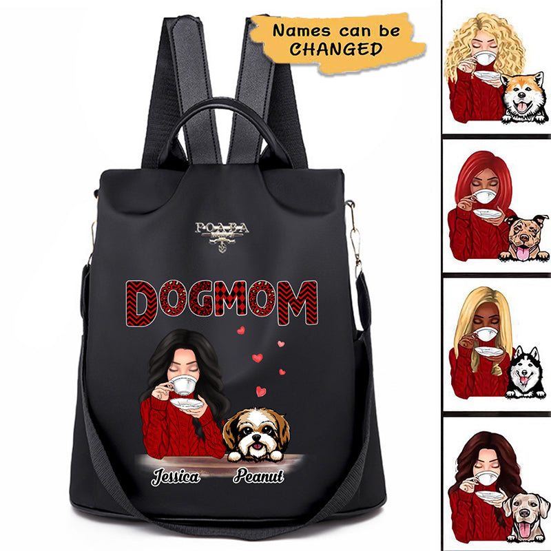 Dog Mom Red Patterned Personalized Backpack